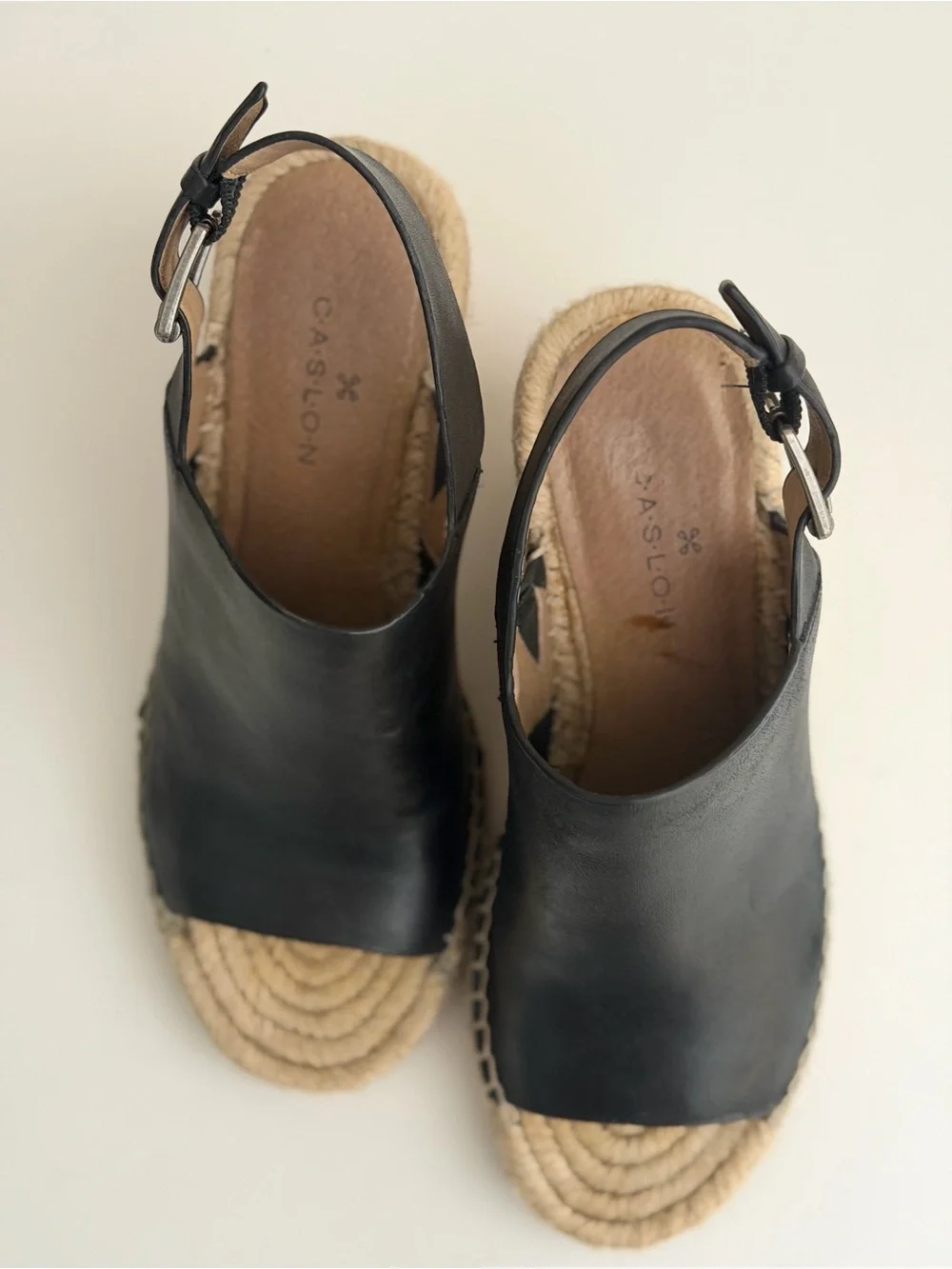 Caslon Black Leather Espadrille Wedge Slingback